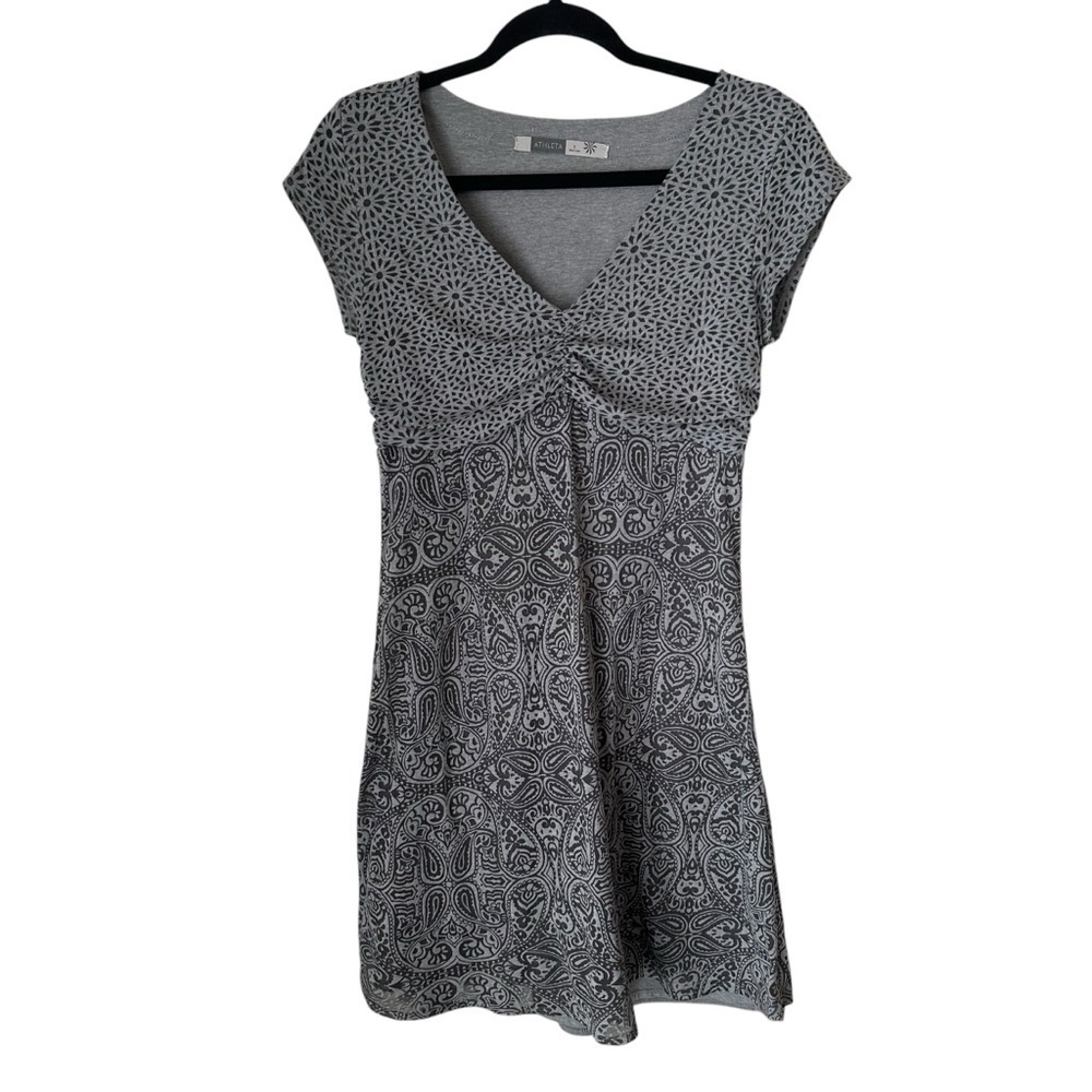 Athleta Women's Dhara Paisley Double Layer Burnout V-Neck Dress Gray Size Small